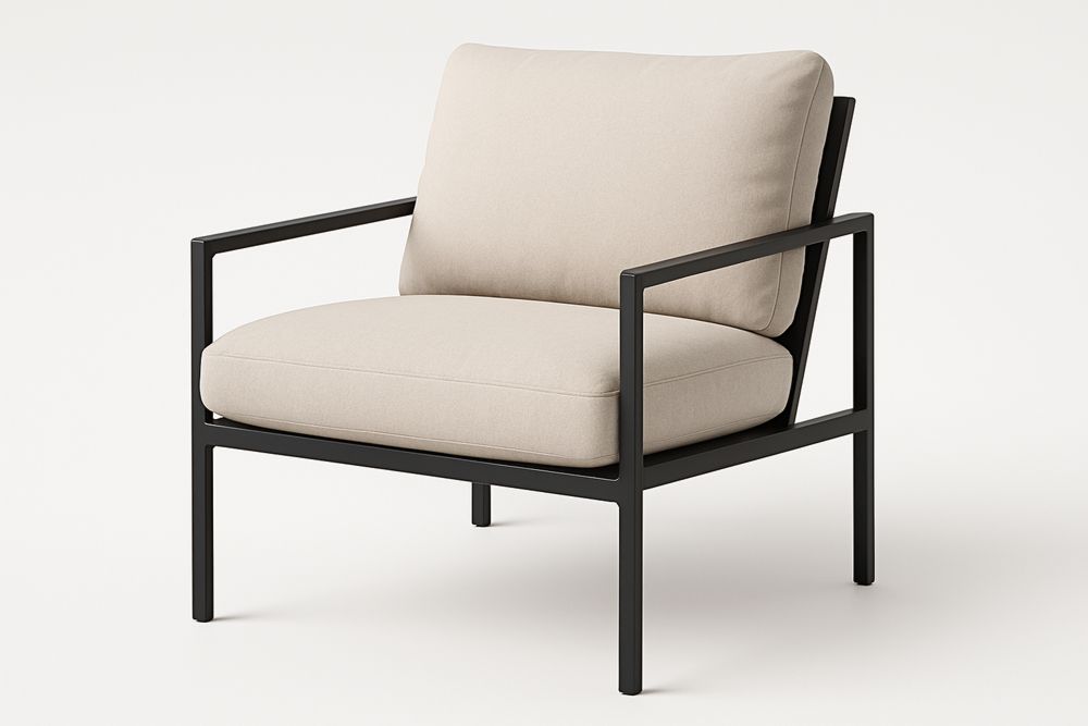 Outdoor Metal Lounge Chair with Beige Cushions