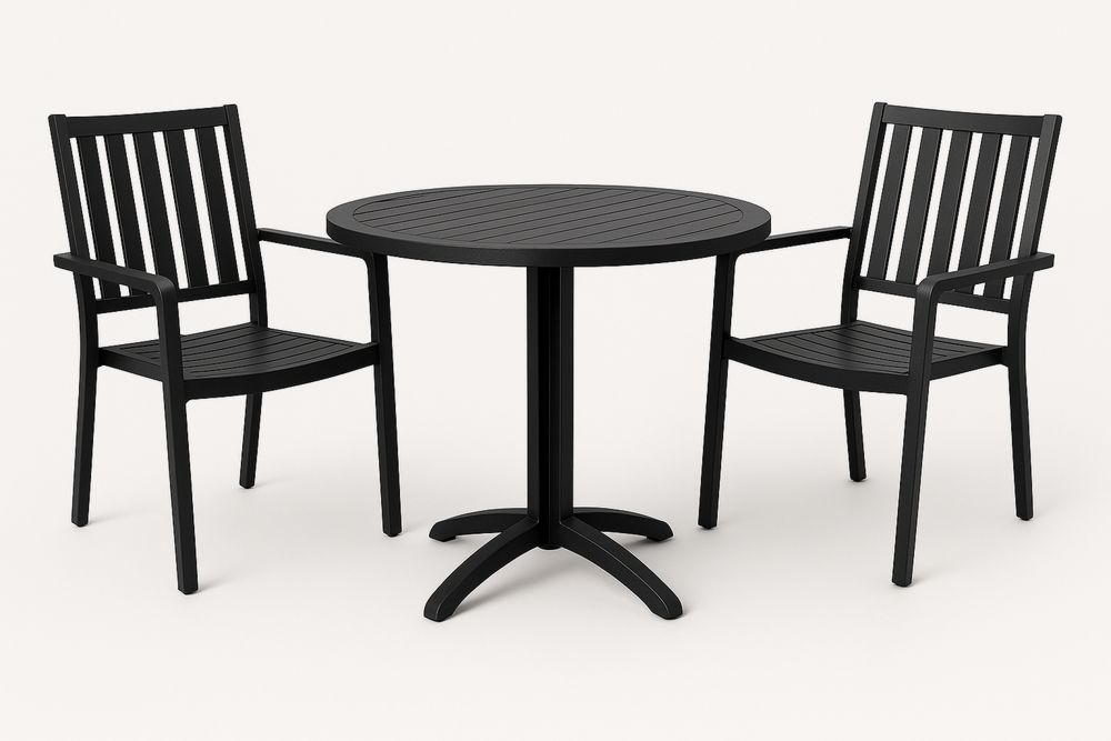 Outdoor Dining Set Round Table and Chairs Aluminium Black