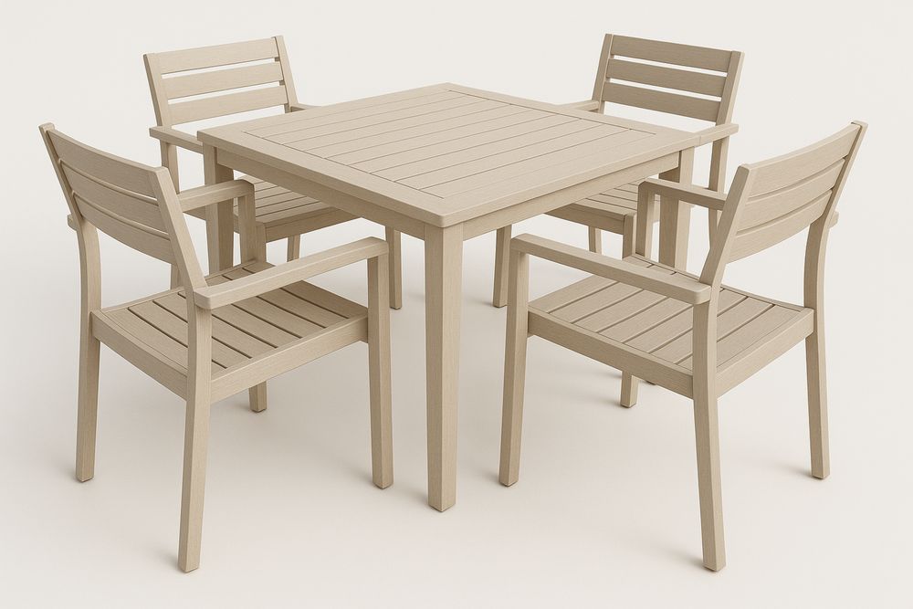 Outdoor Dining Set Square Table with Four Chairs Polypropylene Beige 90cm