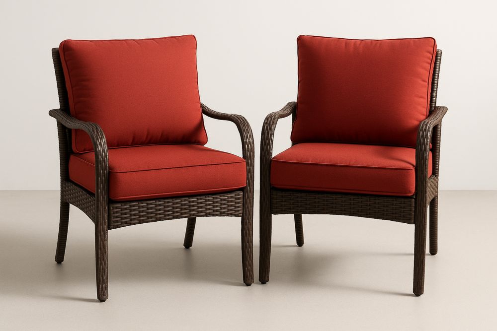 Outdoor Wicker Armchair Set with Red Cushions 2 Piece