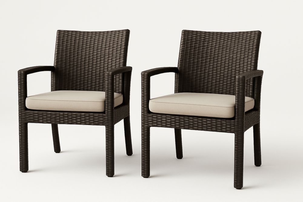 Outdoor Rattan Chair Set with Polyester Cushions Brown/Beige