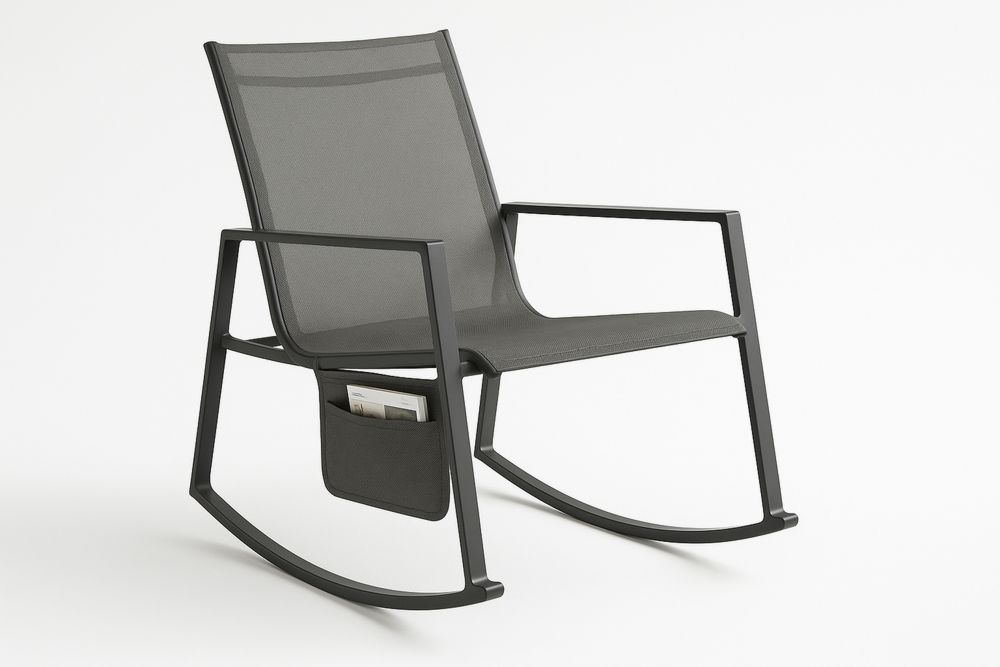 Mesh Rocking Chair Aluminium Frame Black with Side Pocket