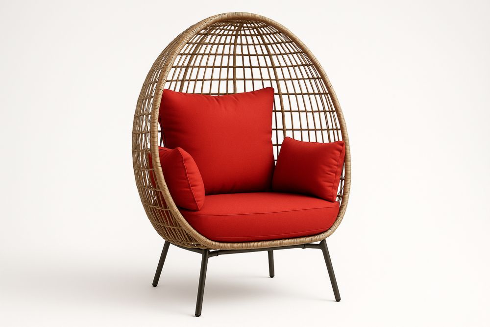 Outdoor Egg Chair Wicker Frame Foam Cushion Red 160cm