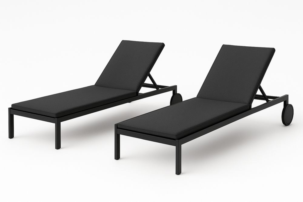 Outdoor Aluminium Chaise Lounge Set with Black Polyester Cushions