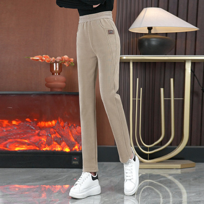 Thickened high-waisted slim-fit pants made of ferret fleece