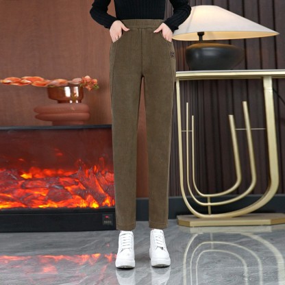 Thickened high-waisted slim-fit pants made of ferret fleece