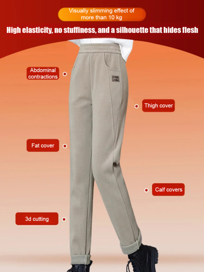 Thickened high-waisted slim-fit pants made of ferret fleece