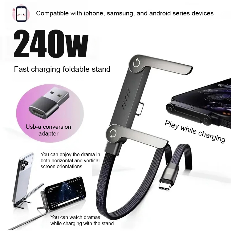 Phone Stand + Charging Cable 2-in-1 Foldable 240W Fast Charging Cable
