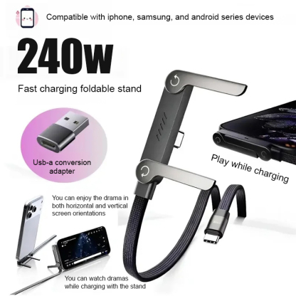 Phone Stand + Charging Cable 2-in-1 Foldable 240W Fast Charging Cable