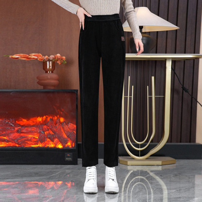 Thickened high-waisted slim-fit pants made of ferret fleece