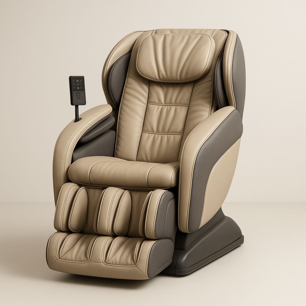 Electric Reclining Massage Chair with PU Leather Beige/Grey