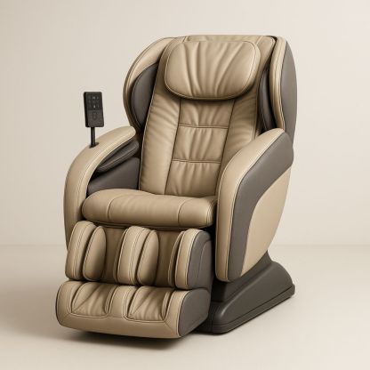 Electric Reclining Massage Chair with PU Leather Beige/Grey