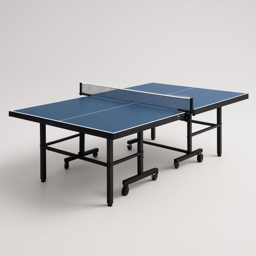 Blue Table Tennis Table with Steel Frame and Wheels 274cm x 152.5cm x 76cm