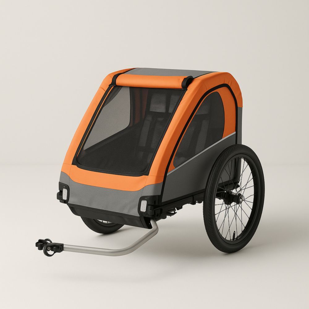 Bicycle Trailer Two-Wheel Orange/Grey Polyester Steel Frame Alloy Wheels