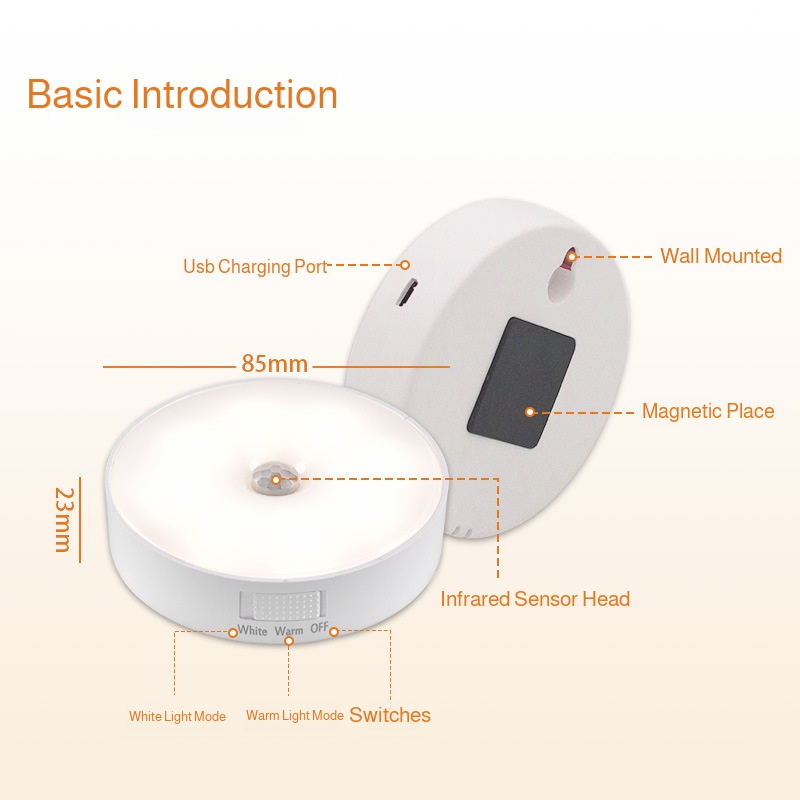 Usb Rechargeable Light Night Light Magnet Sensor Solid Button Switch