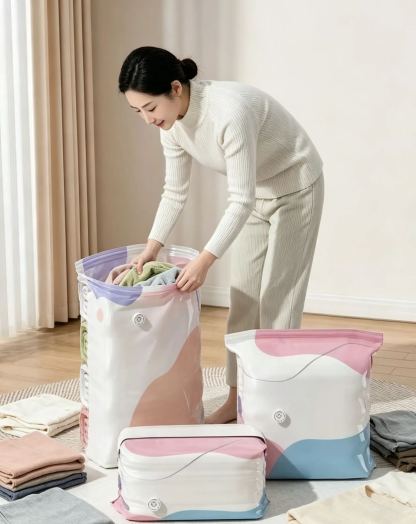 Thickened 3D Vacuum Compression Bag for Quilts, Clothes, and Down Jackets - No Pump Needed, Moisture