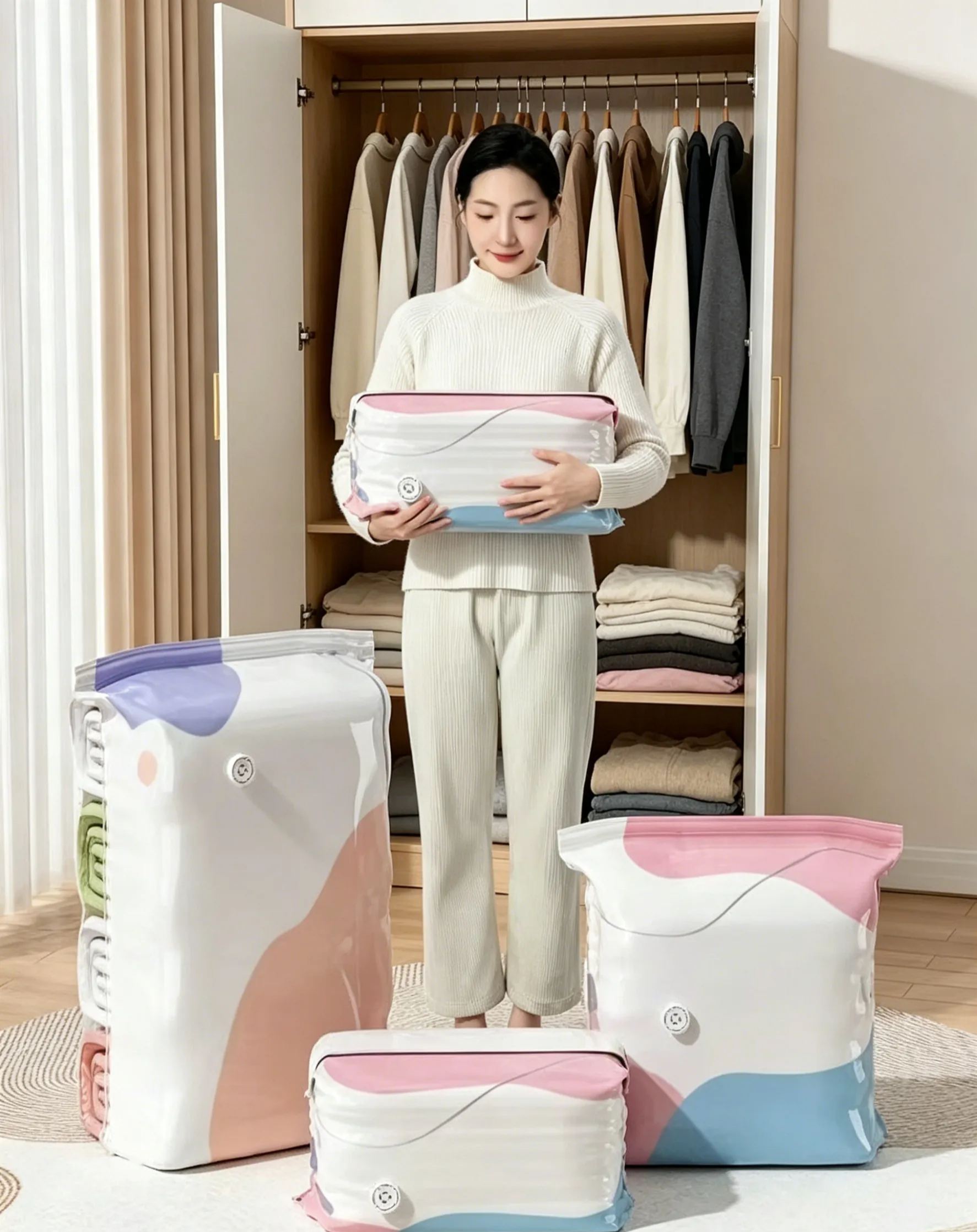 Thickened 3D Vacuum Compression Bag for Quilts, Clothes, and Down Jackets - No Pump Needed, Moisture