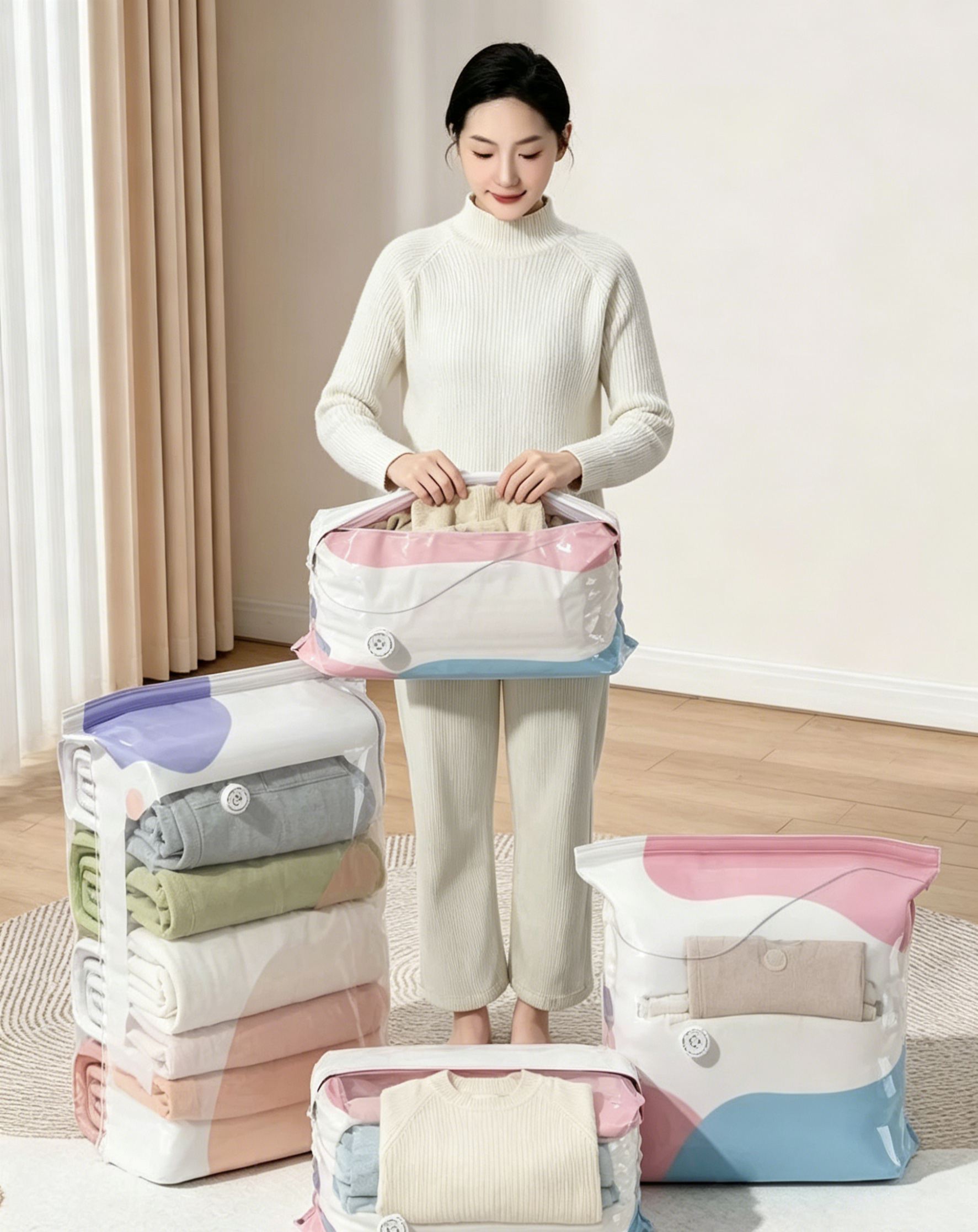 Thickened 3D Vacuum Compression Bag for Quilts, Clothes, and Down Jackets - No Pump Needed, Moisture