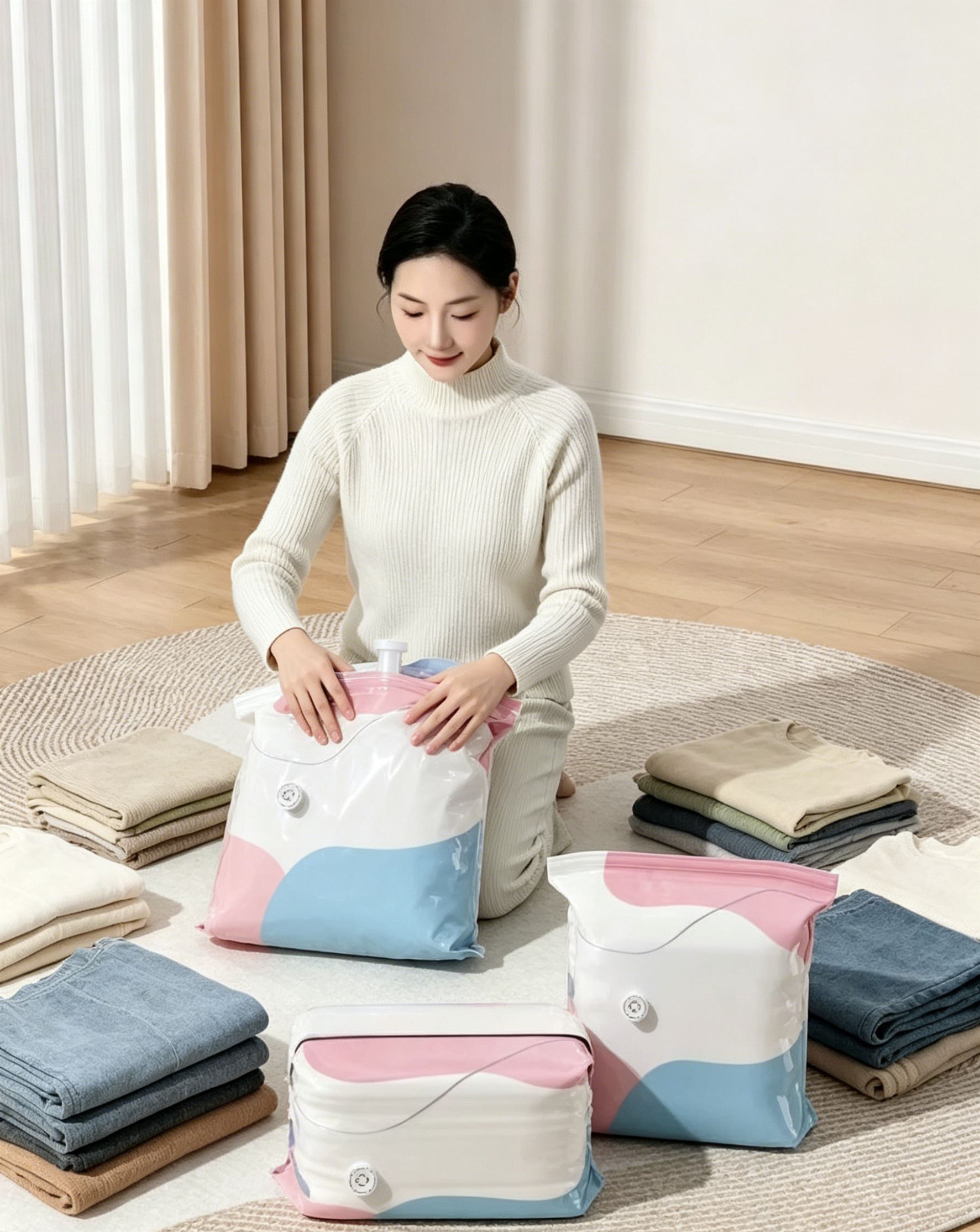 Thickened 3D Vacuum Compression Bag for Quilts, Clothes, and Down Jackets - No Pump Needed, Moisture
