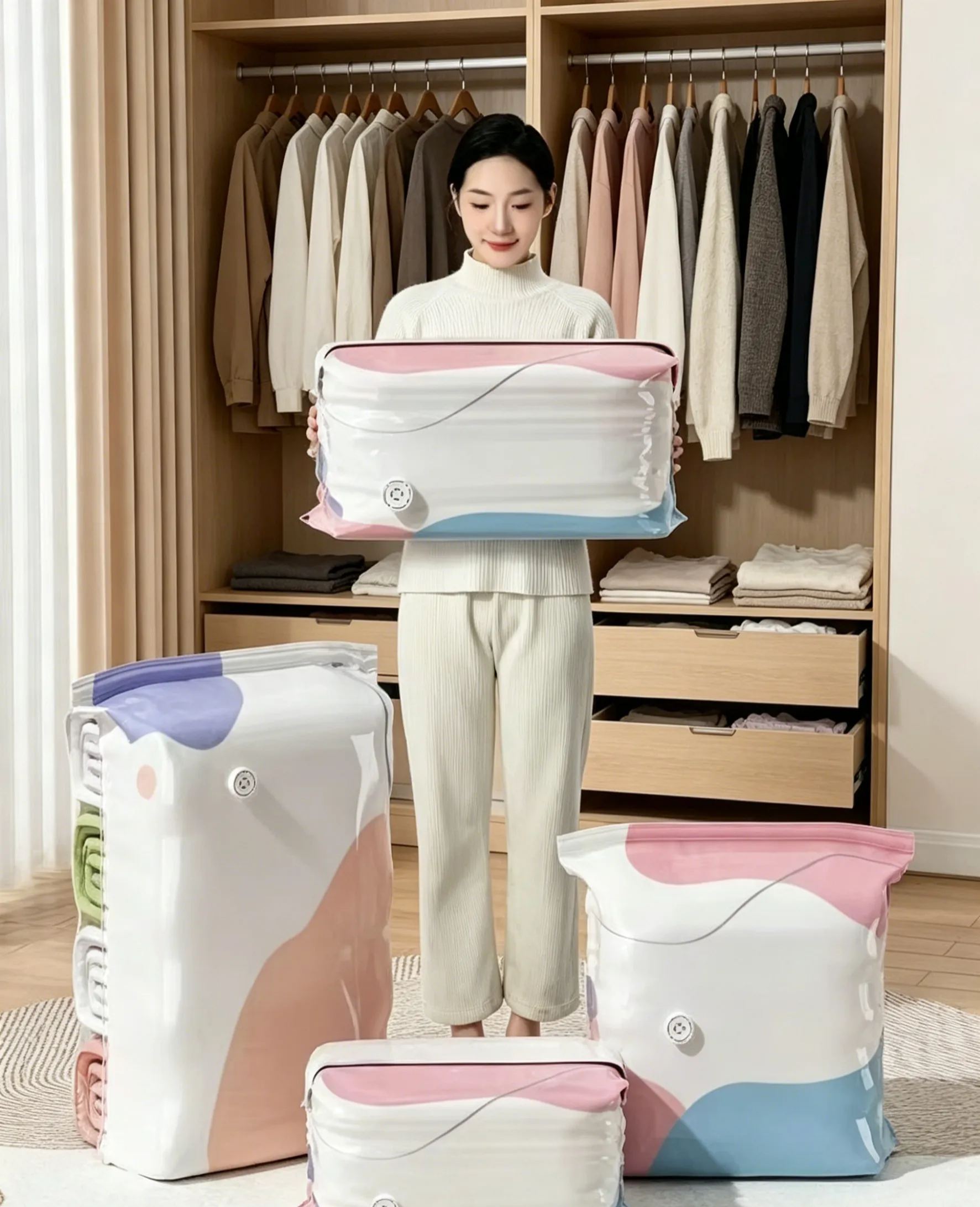 Thickened 3D Vacuum Compression Bag for Quilts, Clothes, and Down Jackets - No Pump Needed, Moisture