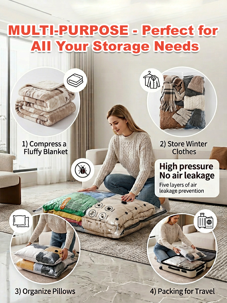 Electric Vacuum Storage Bags | Space Saving Compression Bags | Vacuum Sealer for Clothes | Comforter Storage Bags | Travel Luggage Organizers | Heavy Duty Vacuum Bags