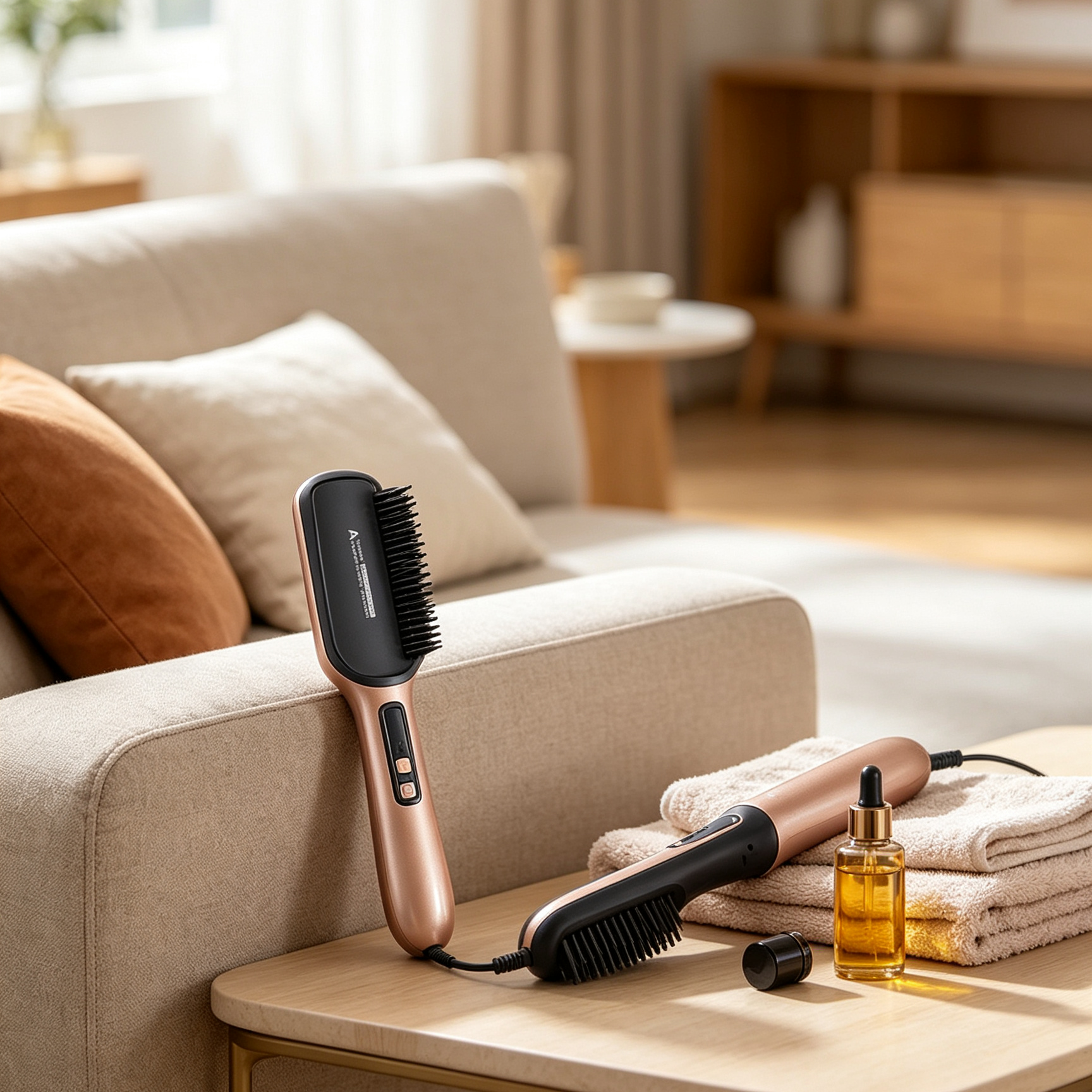 Negative ion hair straightener brush, two in one salon grade styling tool.