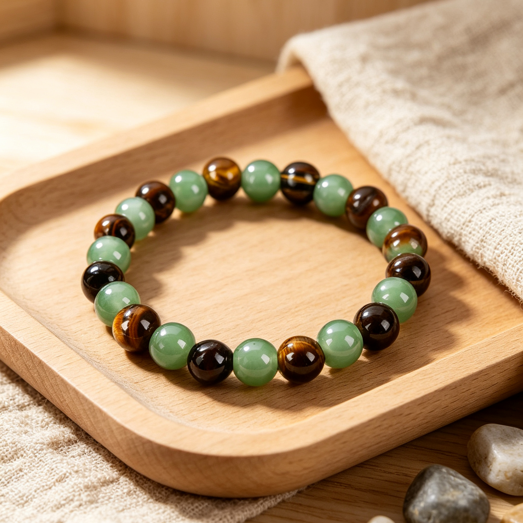 Gelang Kristal Bertuah Mata Harimau Asli Tarik Kekayaan & Obsidian Tolak Bala Reka Bentuk Elegan Uniseks