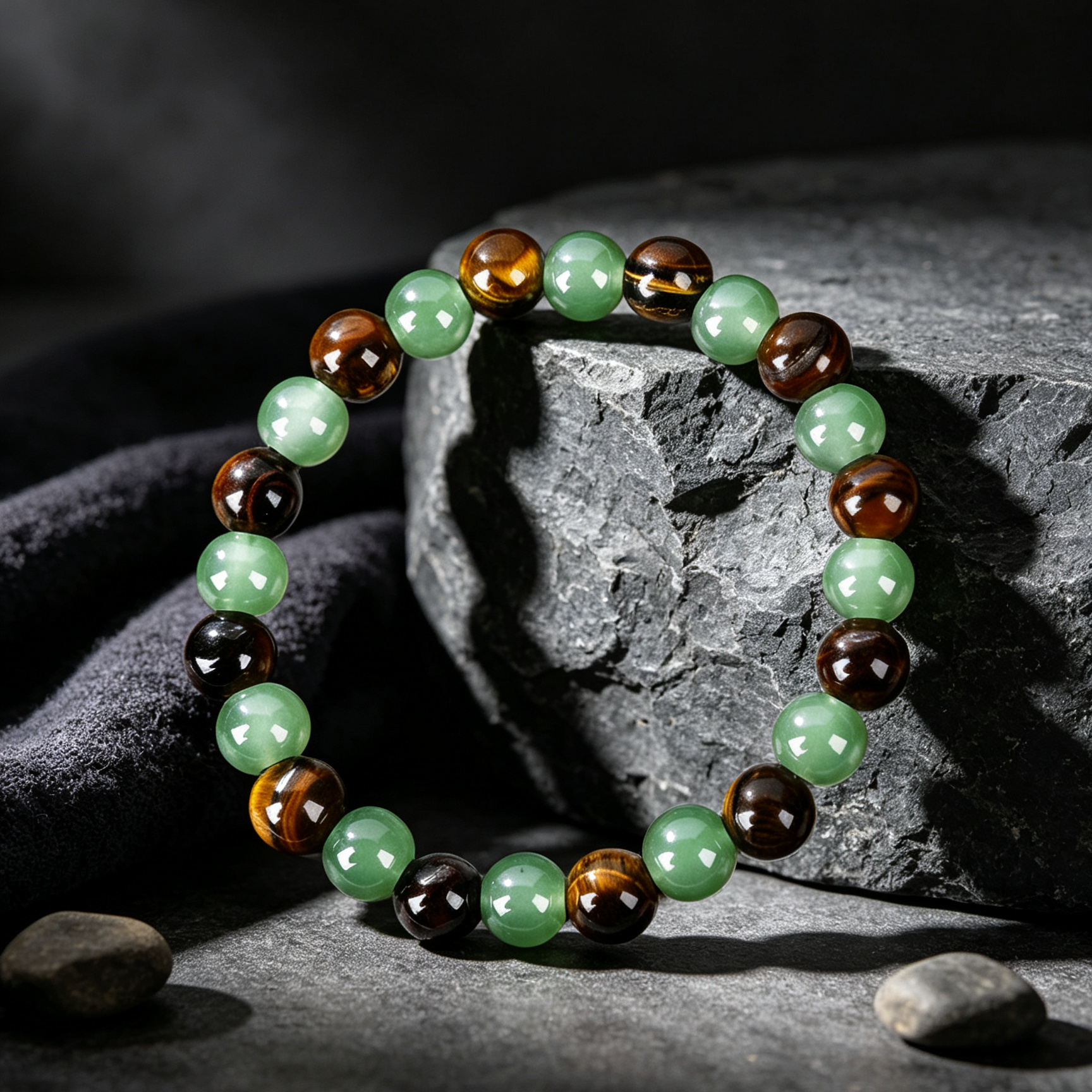 Gelang Kristal Bertuah Mata Harimau Asli Tarik Kekayaan & Obsidian Tolak Bala Reka Bentuk Elegan Uniseks