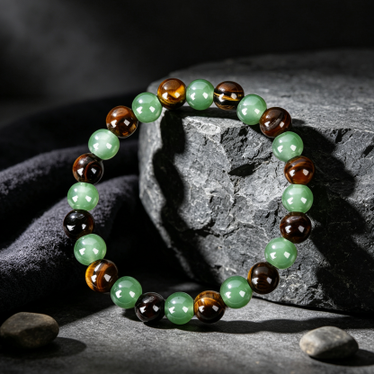 Gelang Kristal Bertuah Mata Harimau Asli Tarik Kekayaan & Obsidian Tolak Bala Reka Bentuk Elegan Uniseks