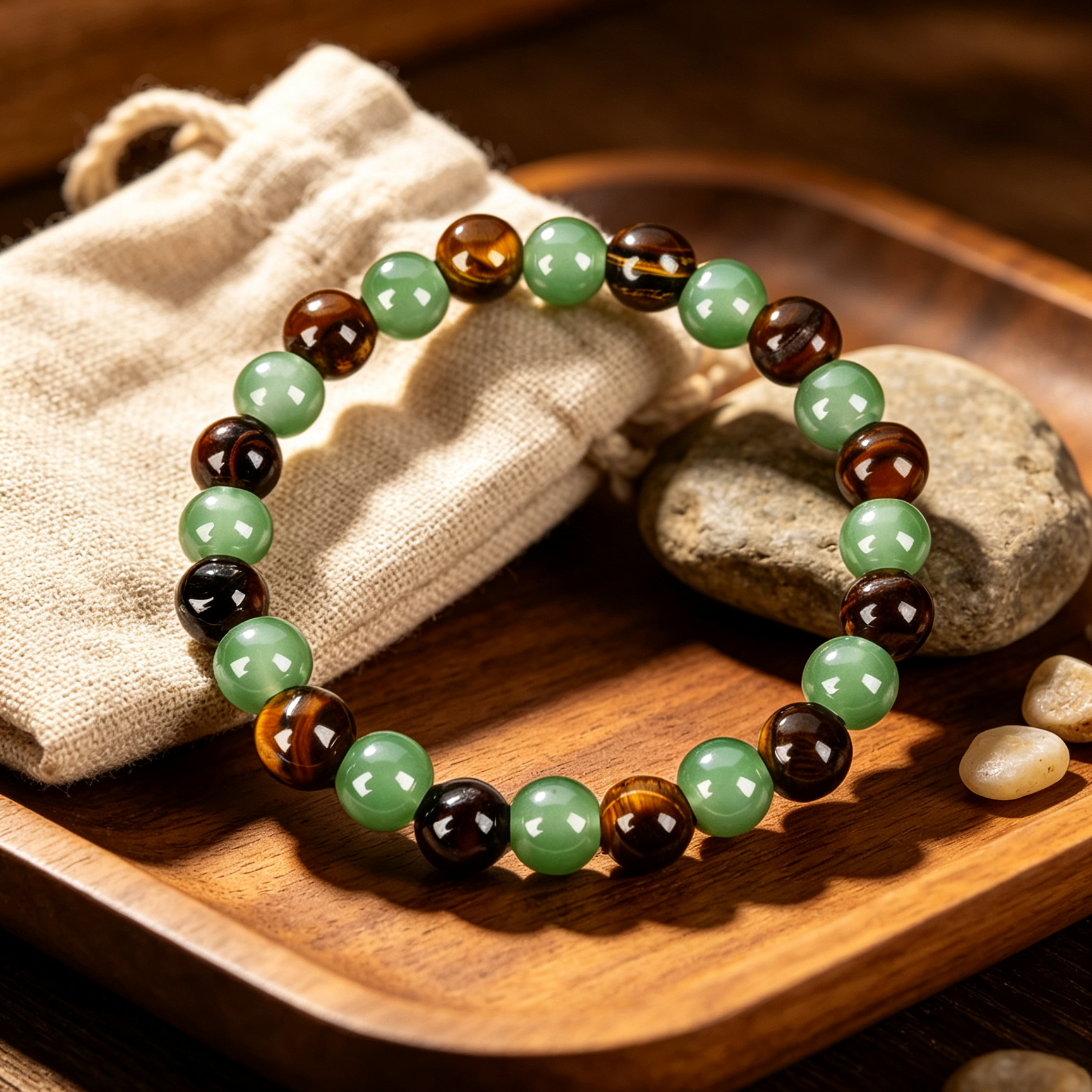 Gelang Kristal Bertuah Mata Harimau Asli Tarik Kekayaan & Obsidian Tolak Bala Reka Bentuk Elegan Uniseks
