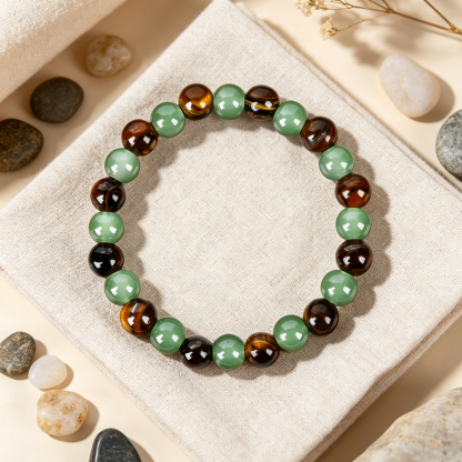Gelang Kristal Bertuah Mata Harimau Asli Tarik Kekayaan & Obsidian Tolak Bala Reka Bentuk Elegan Uniseks