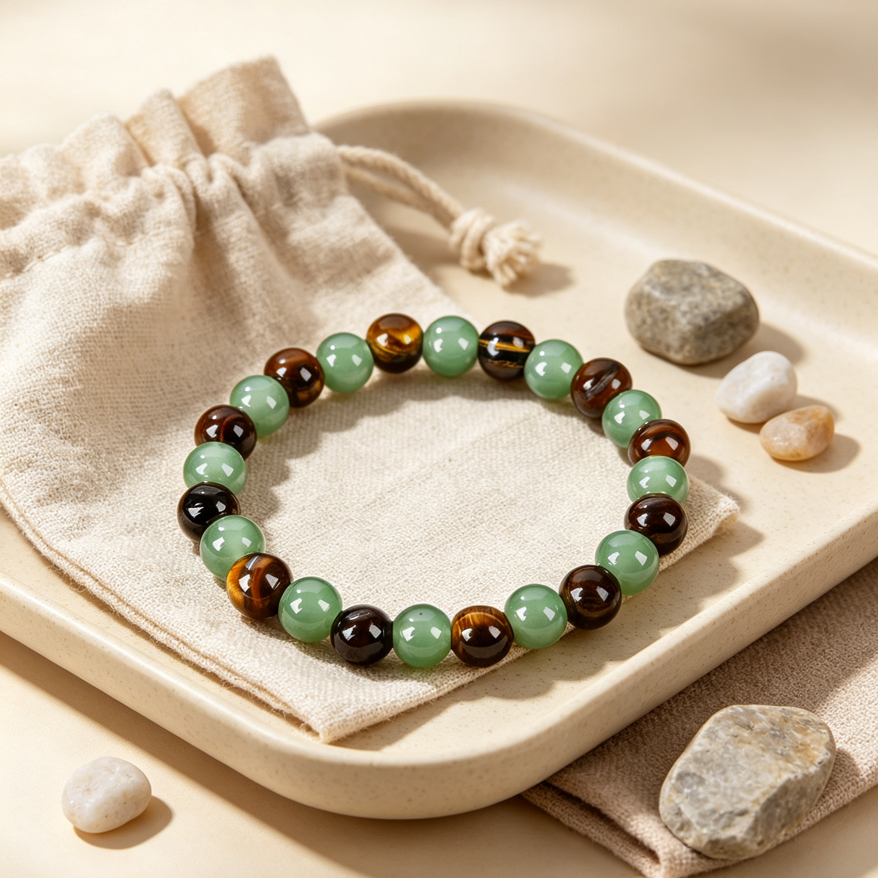Gelang Kristal Bertuah Mata Harimau Asli Tarik Kekayaan & Obsidian Tolak Bala Reka Bentuk Elegan Uniseks