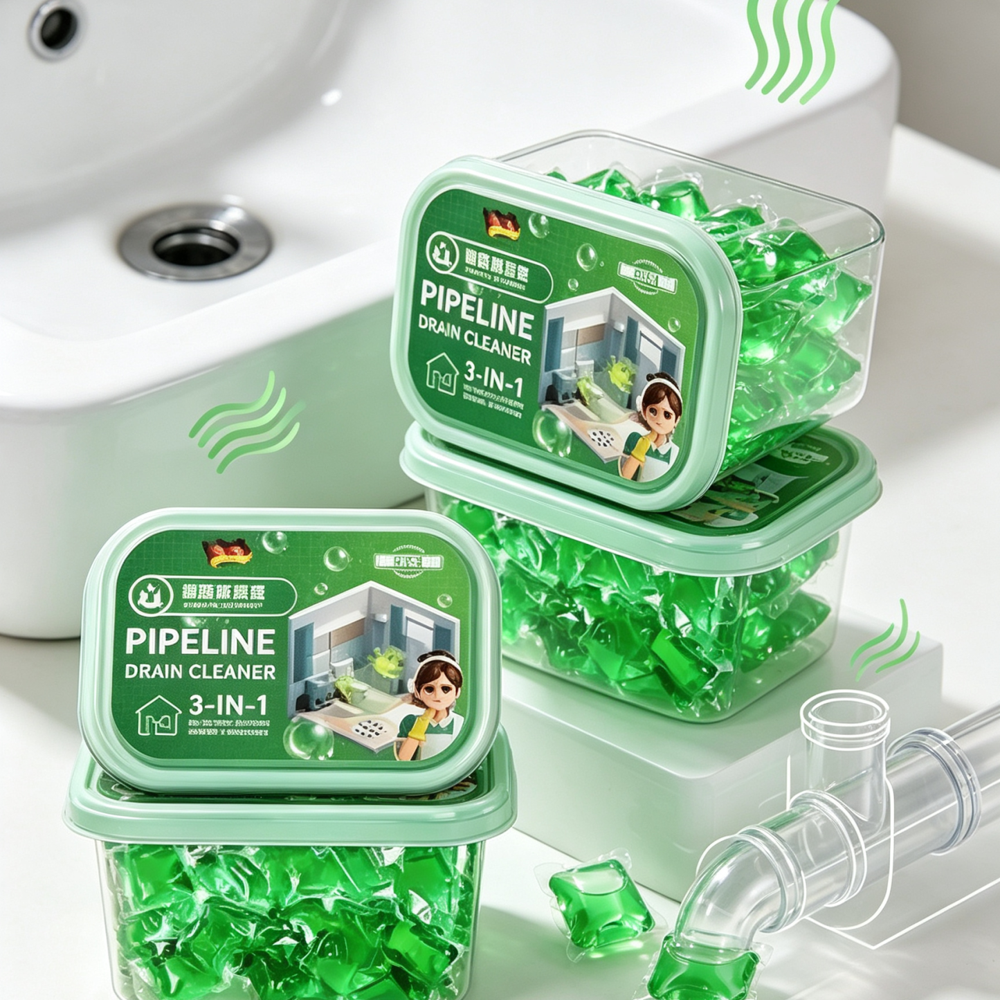 Drain Unclogger & Deodorizer Pods | Dissolves Grease & Hair Fast