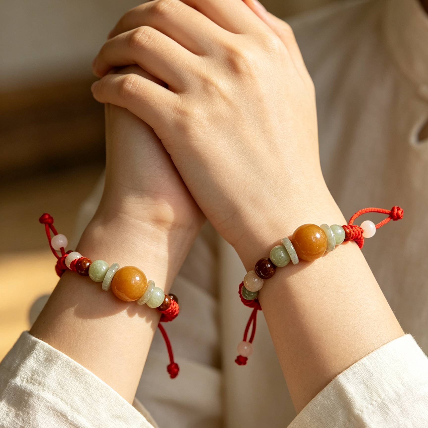 สร้อยข้อมือหยก 9 เม็ดเชือกแดงมงคล ผ่านพิธีปลุกเสกเสริมดวงการเงิน