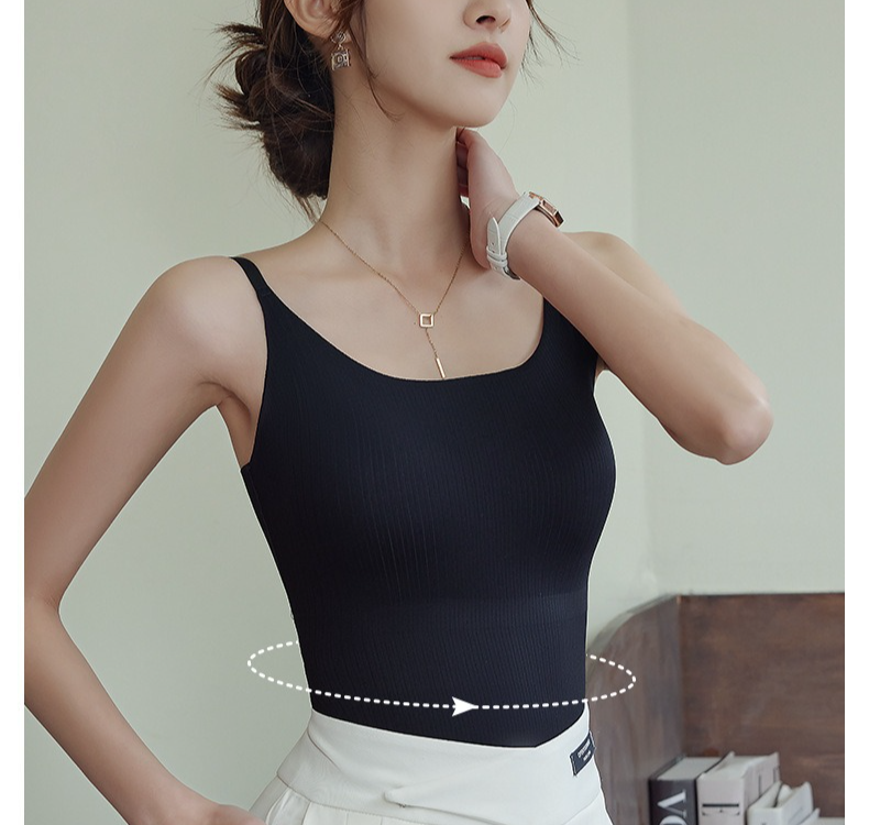 เสื้อกล้ามสีทึบเสริมหน้าอก เสื้อสายเดี่ยวพร้อมคัพคงที่แบบชิ้นเดียว