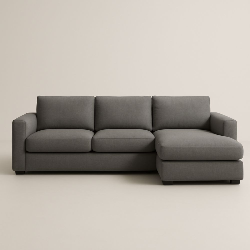 Grey Fabric Sectional Sofa with Chaise Lounge
