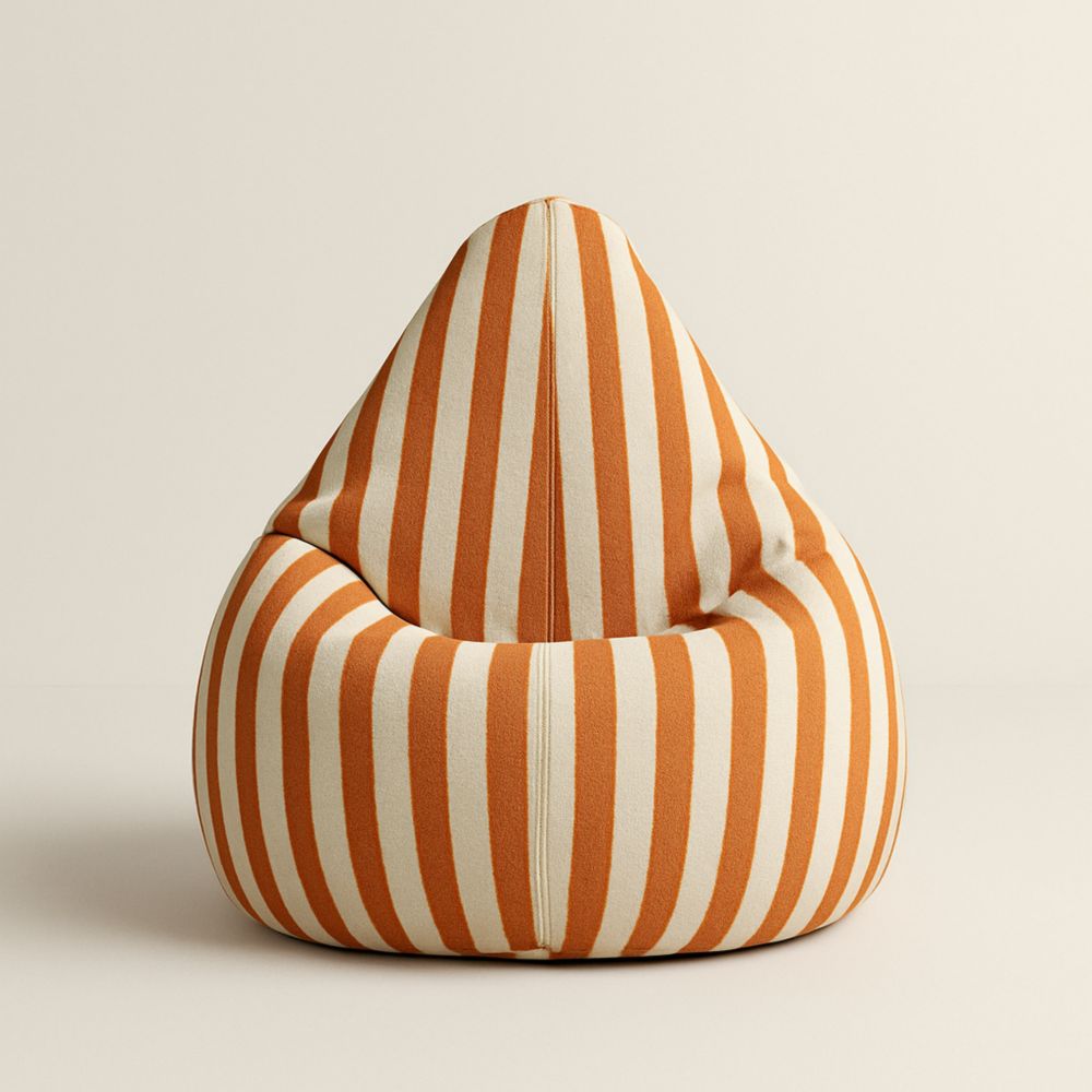 Striped Bean Bag Chair Orange and Cream Cotton Polyester 90cm