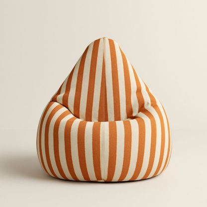Striped Bean Bag Chair Orange and Cream Cotton Polyester 90cm