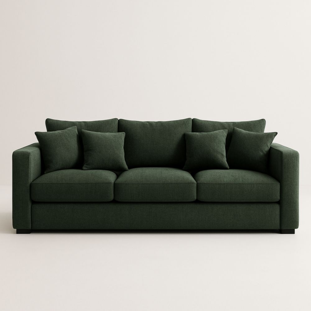 Three-Seater Sofa Green Fabric 220cm