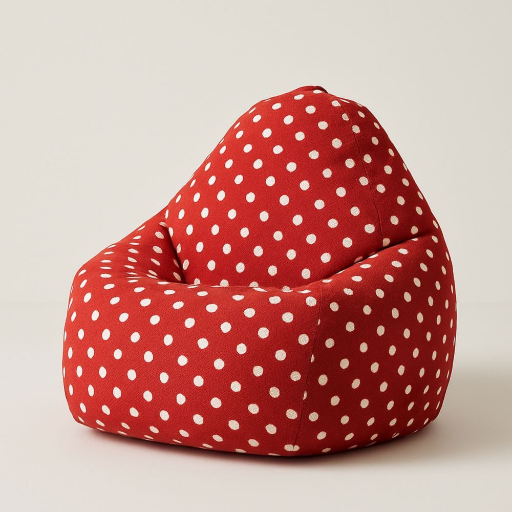 Red and White Polka Dot Cotton Bean Bag Chair