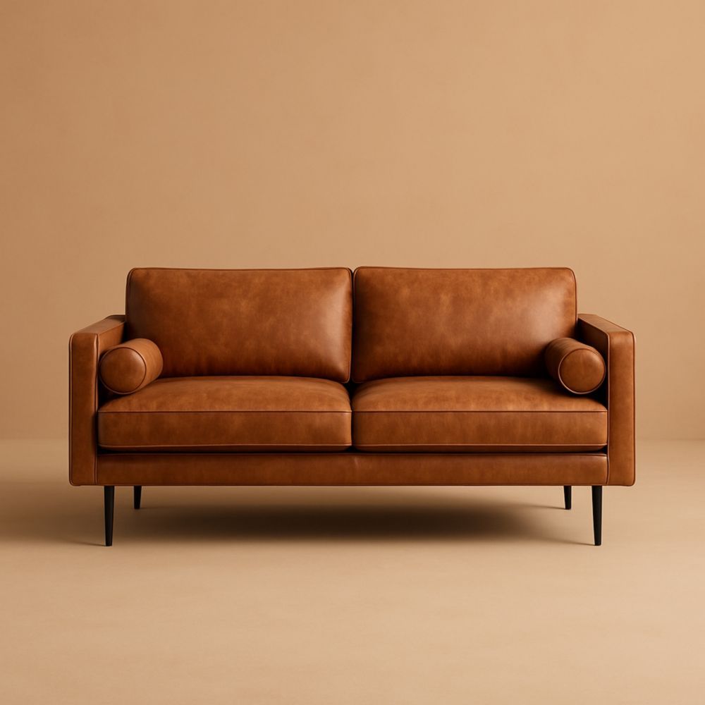 Two-Seater Sofa Leather Brown 200cm Modern Design