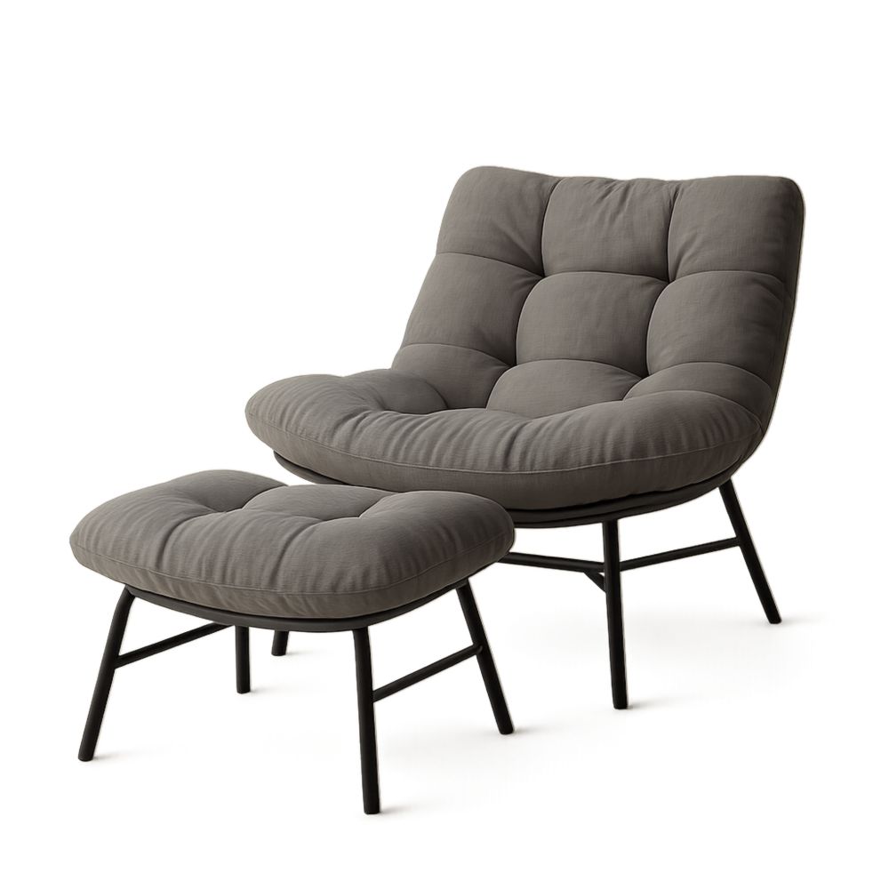 Steel Frame Lounge Chair with Ottoman Ash Grey Polyester
