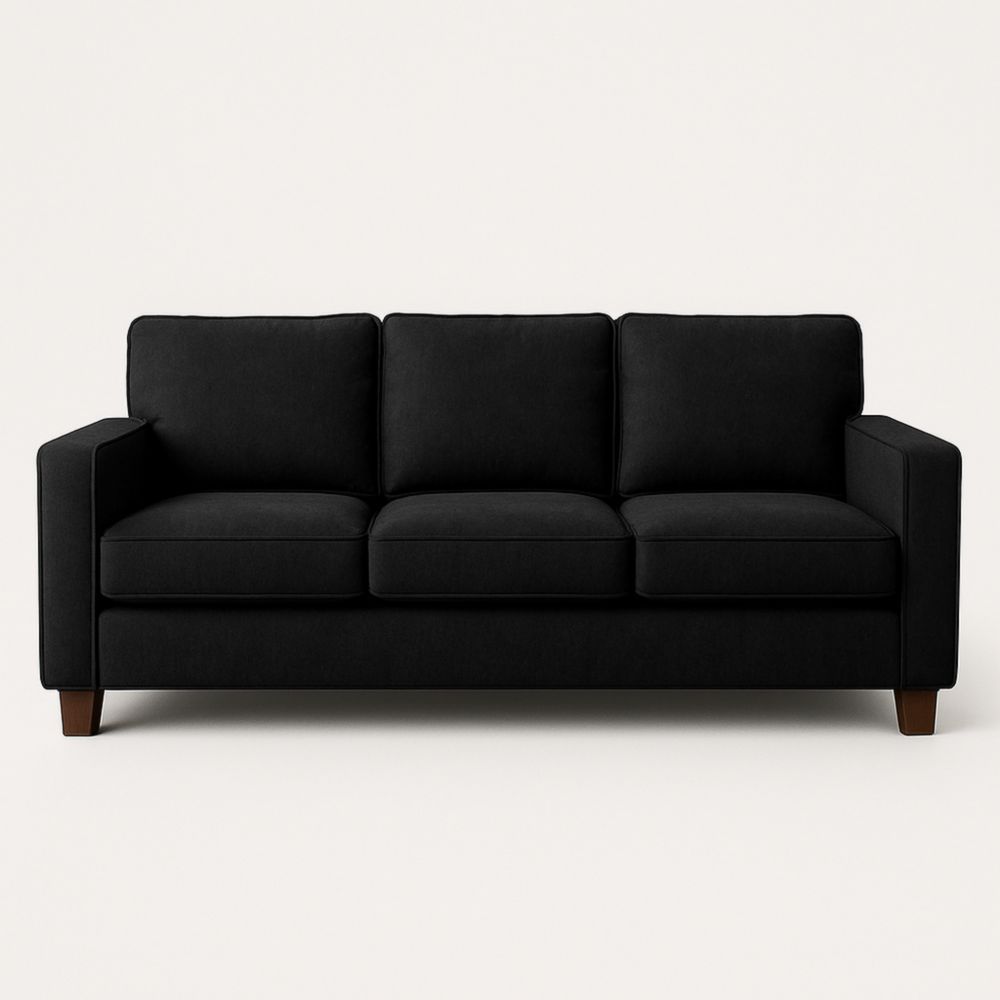 Three-Seater Sofa Black Polyester Upholstery with Wooden Legs 200cm