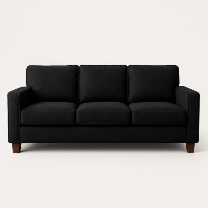 Three-Seater Sofa Black Polyester Upholstery with Wooden Legs 200cm