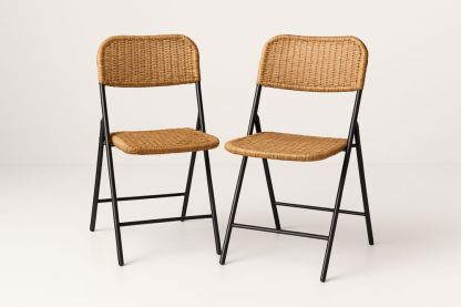 Set of 2 Rattan Folding Chairs with Metal Frame Natural/Black 80cm