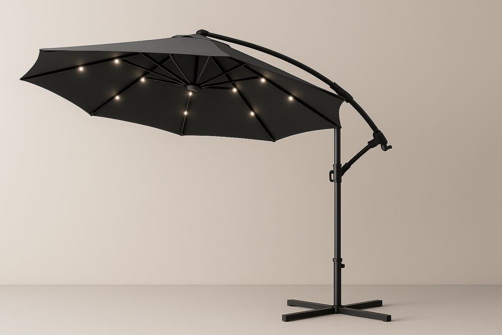 Outdoor LED Solar Cantilever Umbrella with Black Polyester Canopy 3m