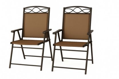 Outdoor Folding Chair Set Steel Frame Textilene Fabric Brown