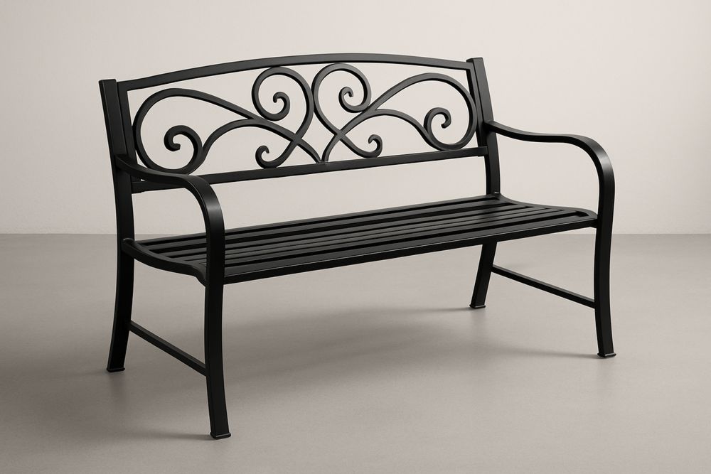 Black Wrought Iron Outdoor Garden Bench 125cm