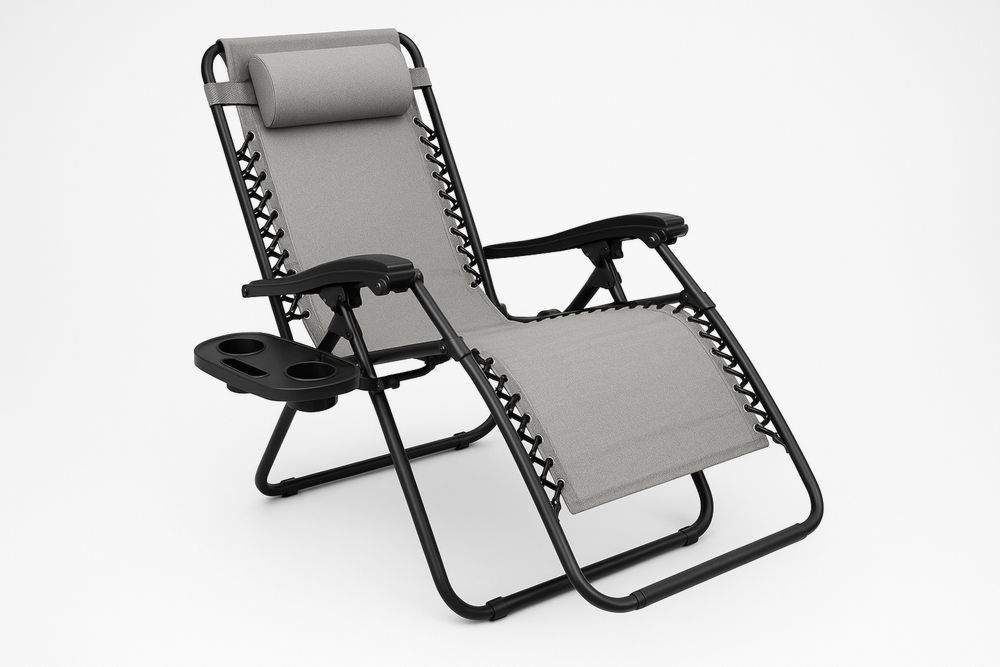 Adjustable Folding Recliner Zero Gravity Chair Steel Polyester with Cup Holder Grey