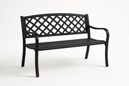 Outdoor Black Metal Frame Bench 126cm x 51cm x 81cm